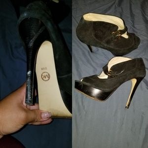 Michael Kors black suede peep toe ankle booties
